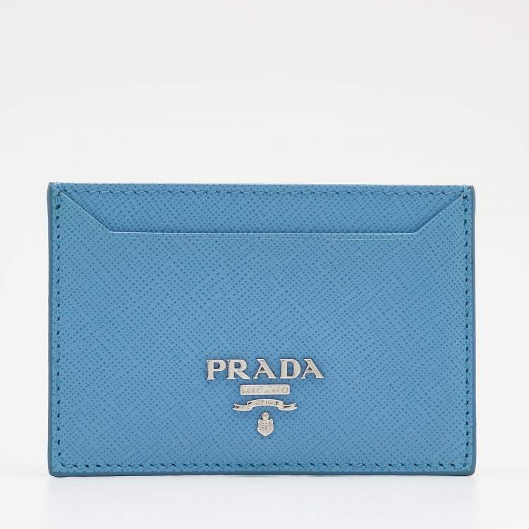 Pre Owned Prada Blue Saffiano Leather Card Holder