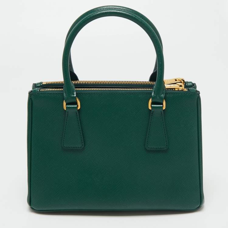 Pre Owned Prada Green Saffiano Lux Leather Mini Galleria Tote