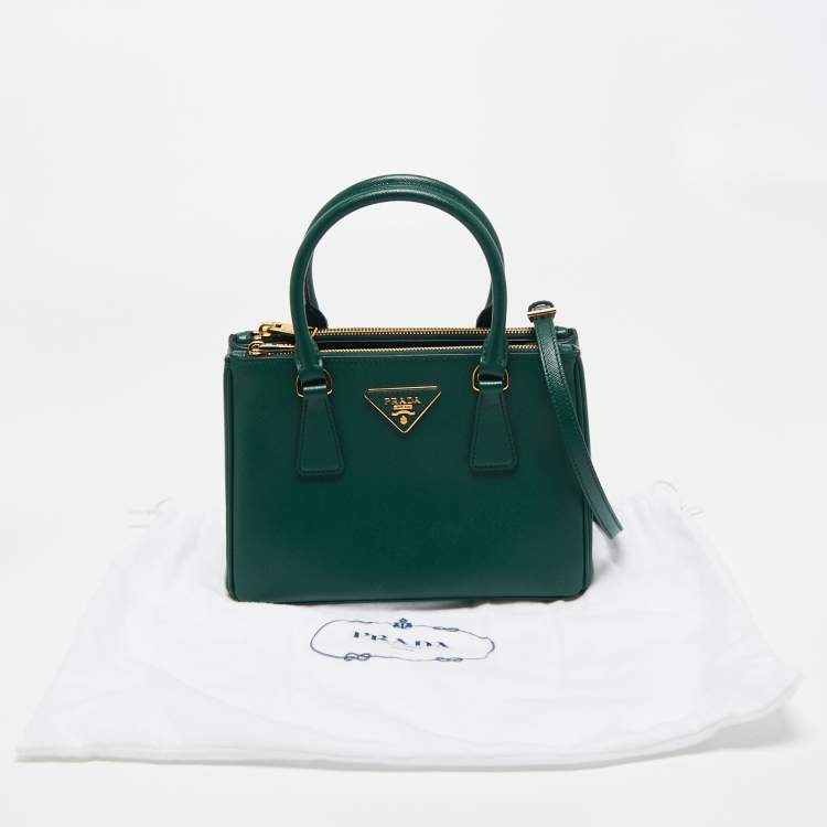 Pre Owned Prada Green Saffiano Lux Leather Mini Galleria Tote