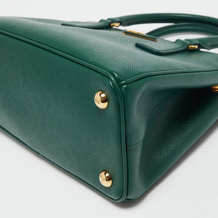 Pre Owned Prada Green Saffiano Lux Leather Mini Galleria Tote