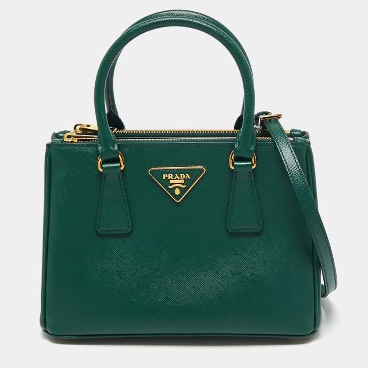 Pre Owned Prada Green Saffiano Lux Leather Mini Galleria Tote