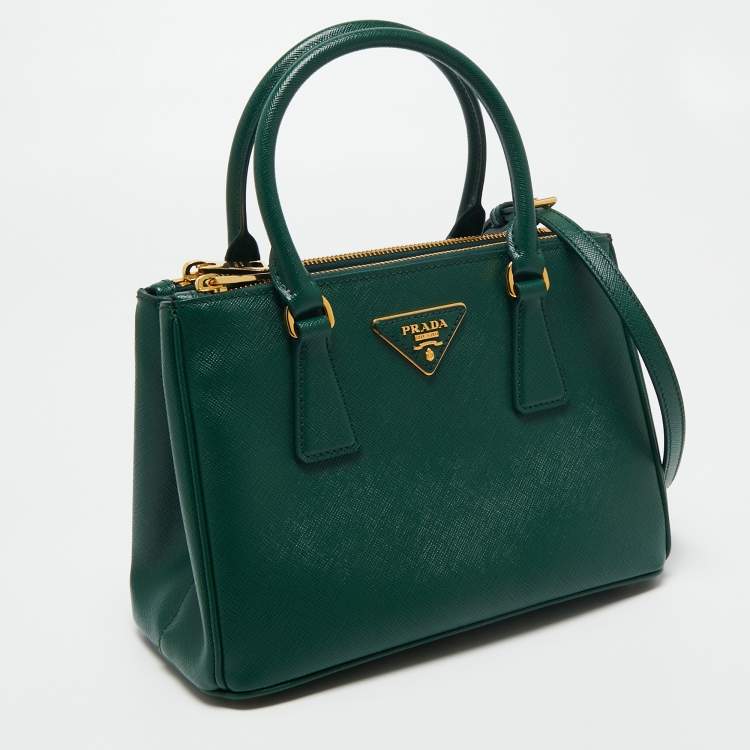 Pre Owned Prada Green Saffiano Lux Leather Mini Galleria Tote
