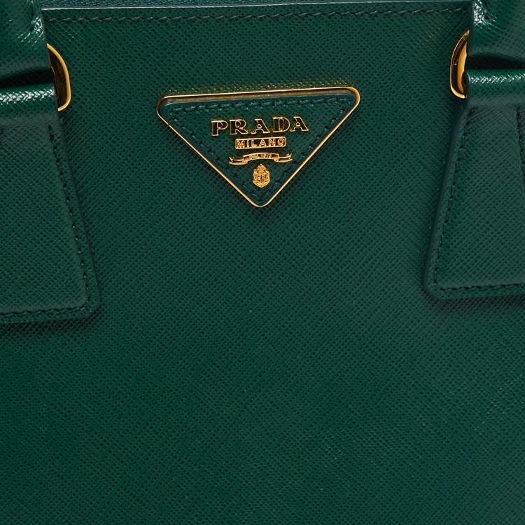 Pre Owned Prada Green Saffiano Lux Leather Mini Galleria Tote