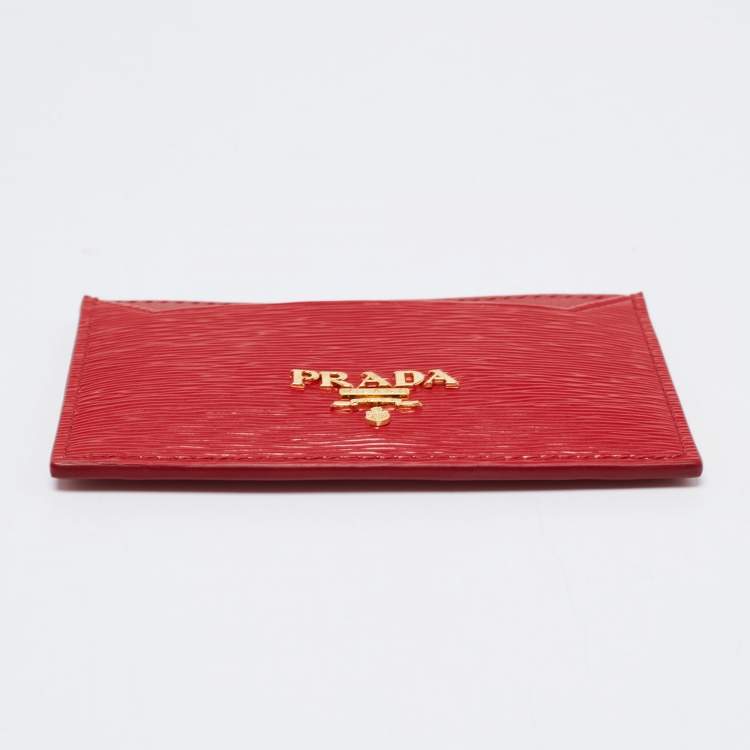 Pre Owned Prada Red Vitello Move Leather Card Holder