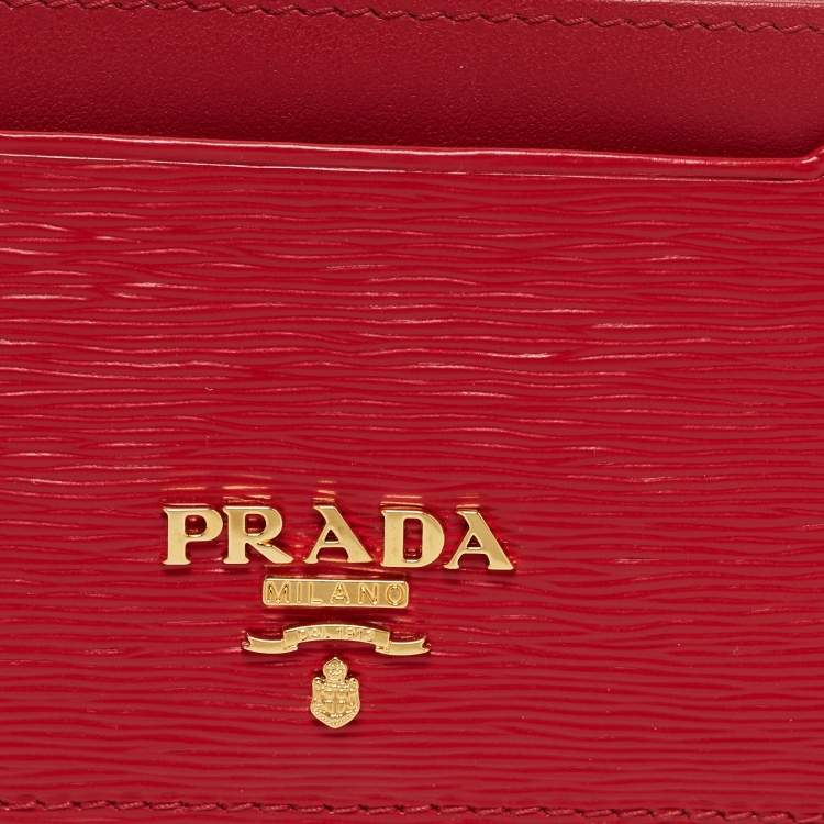 Pre Owned Prada Red Vitello Move Leather Card Holder