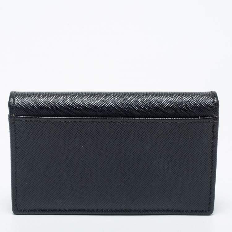 Pre Owned Prada Black Saffiano Leather Flap Card Holder