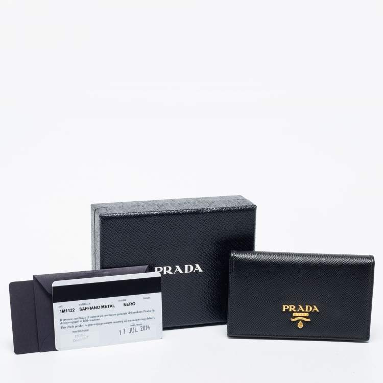 Pre Owned Prada Black Saffiano Leather Flap Card Holder