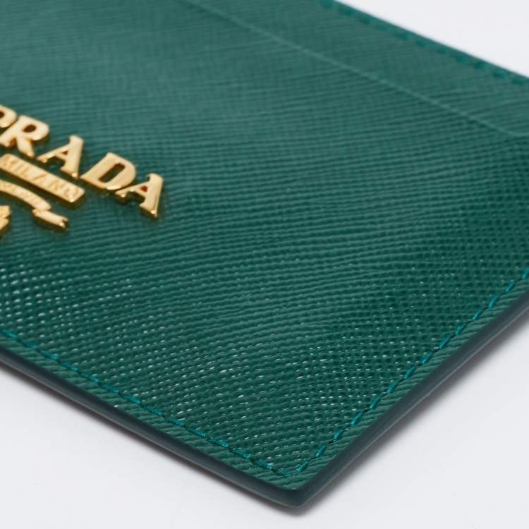 Pre Owned Prada Green Saffiano Metal Leather Card Holder