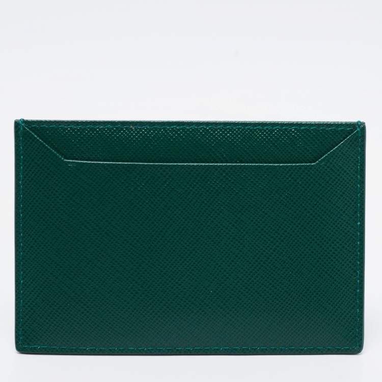 Pre Owned Prada Green Saffiano Metal Leather Card Holder
