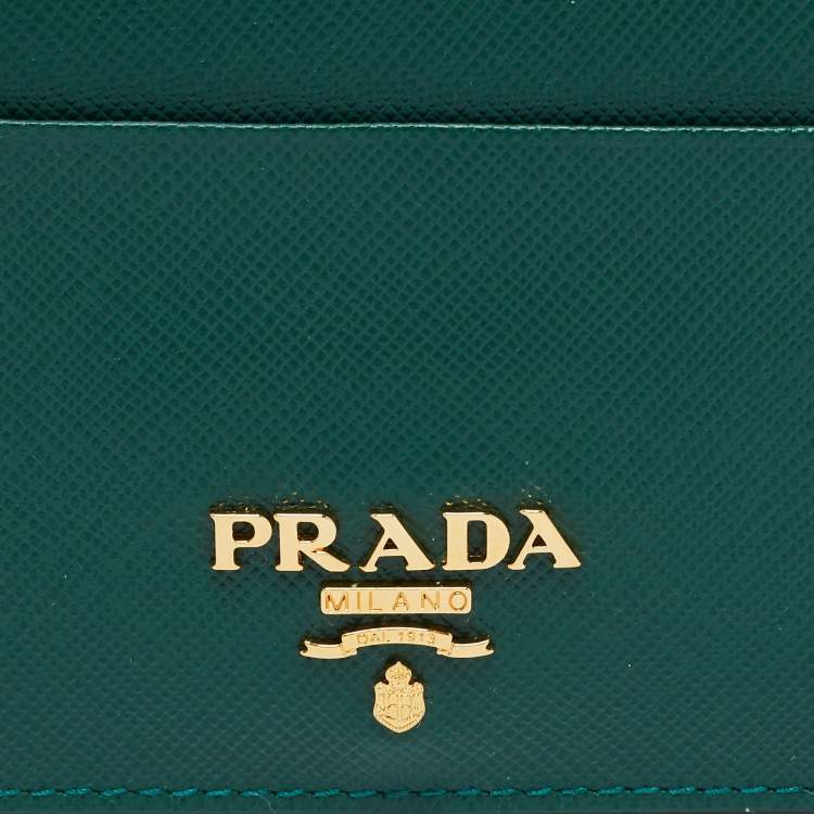 Pre Owned Prada Green Saffiano Metal Leather Card Holder