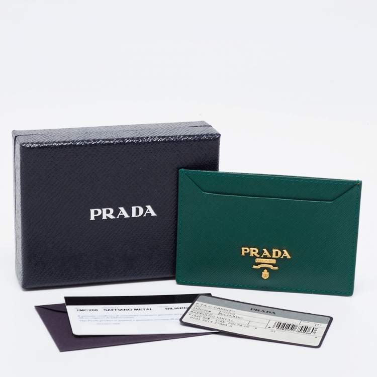 Pre Owned Prada Green Saffiano Metal Leather Card Holder