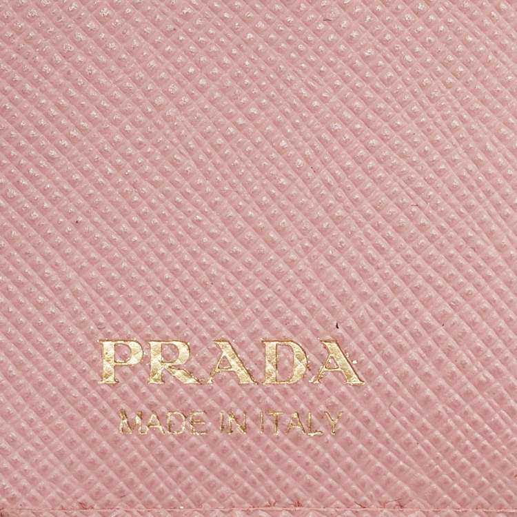 Pre Owned Prada Pink Saffiano Leather Bow Flap Compact Wallet