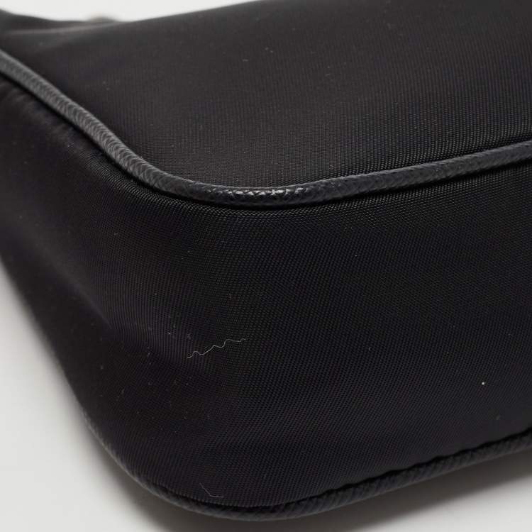 Pre Owned Prada Black Nylon and Saffiano Leather Re-Edition Mini Pouch Shoulder Bag
