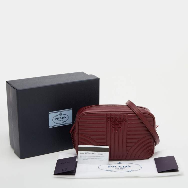 Pre Owned Prada Red Diagramme Leather Camera Shoulder Bag