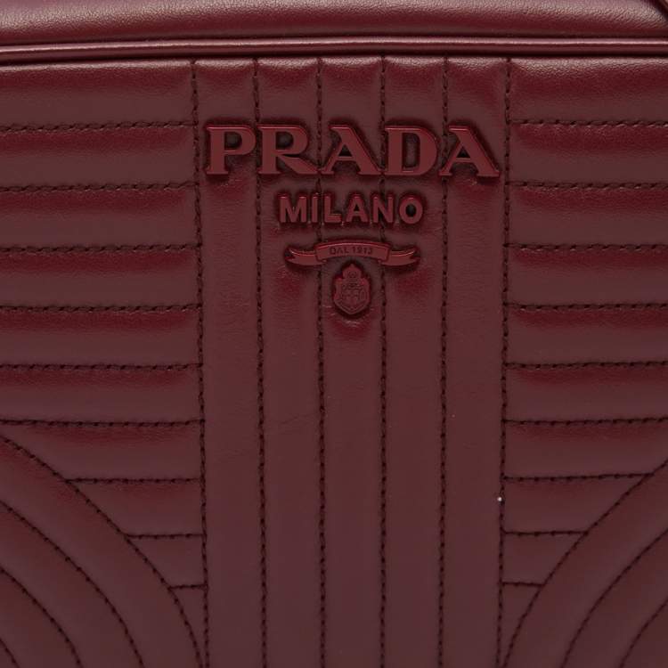 Pre Owned Prada Red Diagramme Leather Camera Shoulder Bag