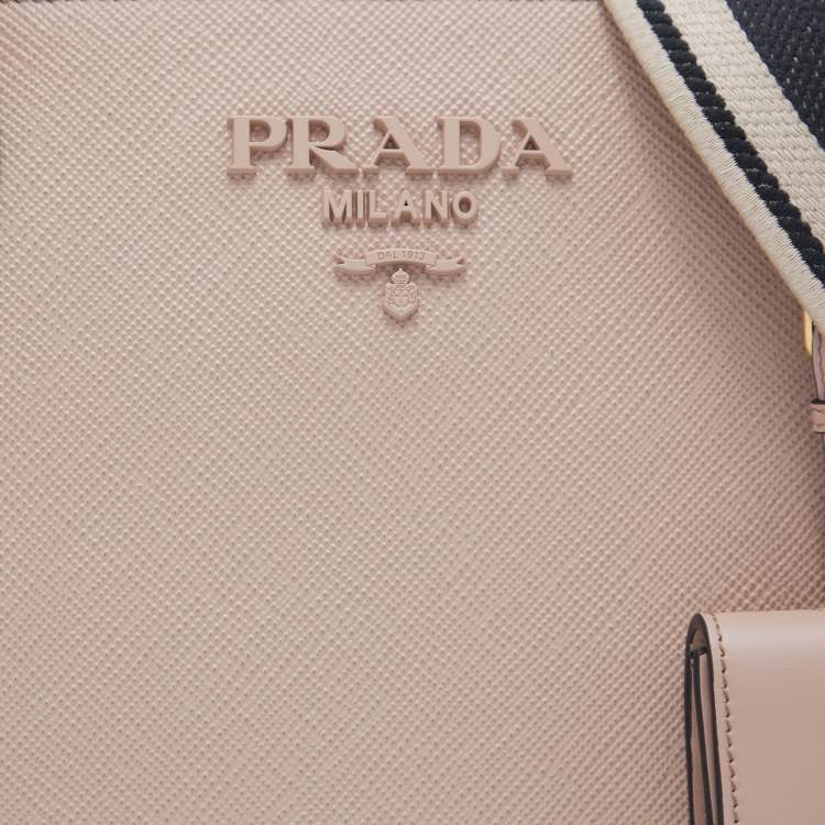 Pre Owned Prada Beige Saffiano Leather Small Monochrome Tote