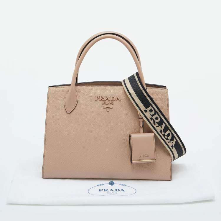 Pre Owned Prada Beige Saffiano Leather Small Monochrome Tote