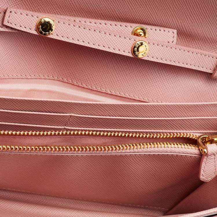 Pre Owned Prada Pink Saffiano Leather Wallet on Chain