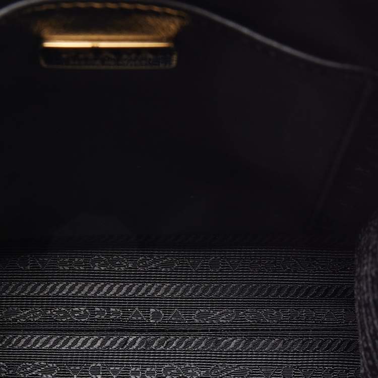 Pre Owned Prada Black/Cream Jacquard Fabric Symbole Embroidered Mini Tote