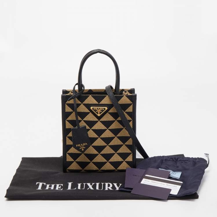Pre Owned Prada Black/Cream Jacquard Fabric Symbole Embroidered Mini Tote