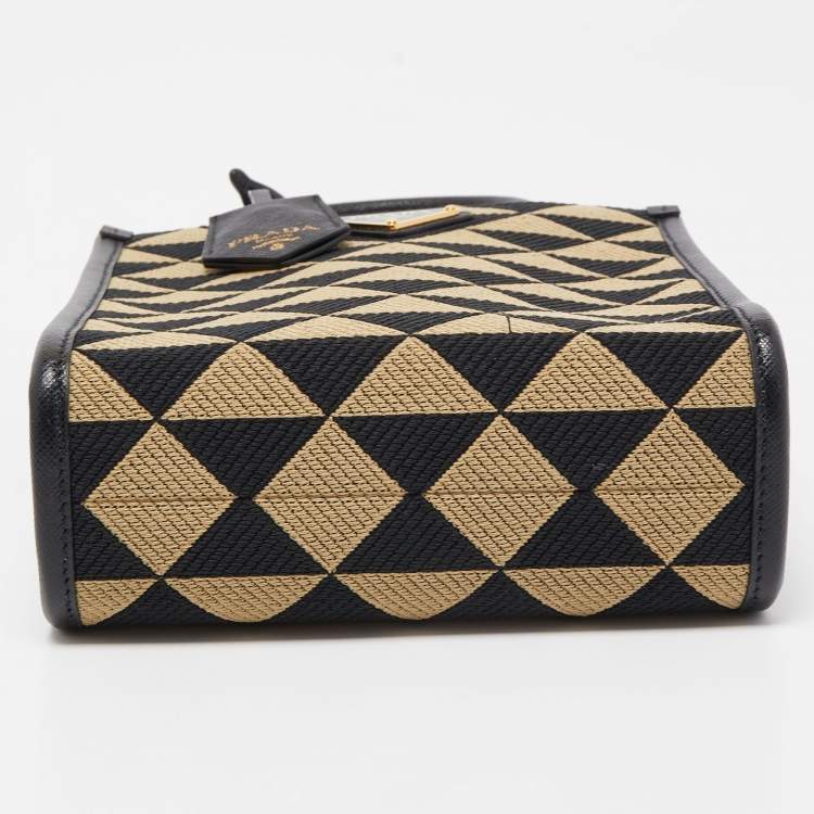 Pre Owned Prada Black/Cream Jacquard Fabric Symbole Embroidered Mini Tote