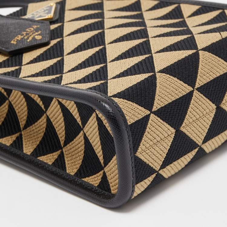 Pre Owned Prada Black/Cream Jacquard Fabric Symbole Embroidered Mini Tote