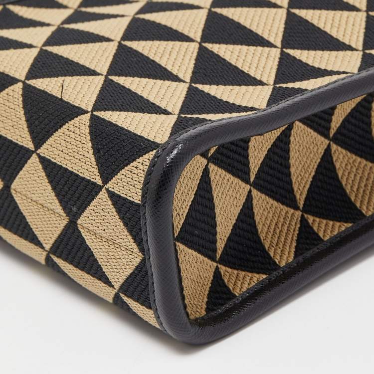 Pre Owned Prada Black/Cream Jacquard Fabric Symbole Embroidered Mini Tote
