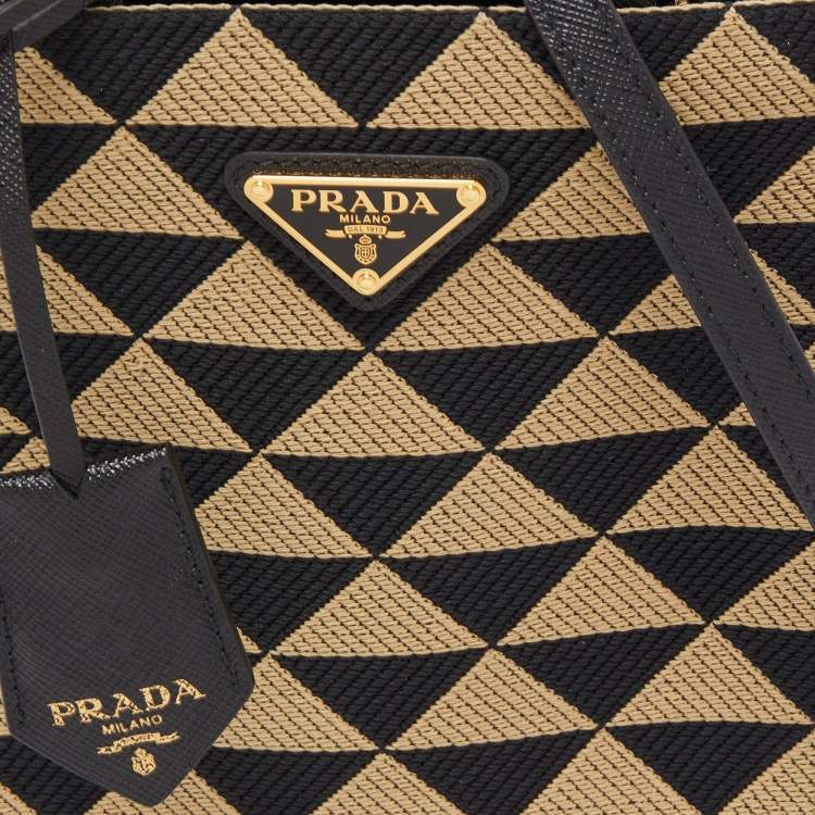 Pre Owned Prada Black/Cream Jacquard Fabric Symbole Embroidered Mini Tote