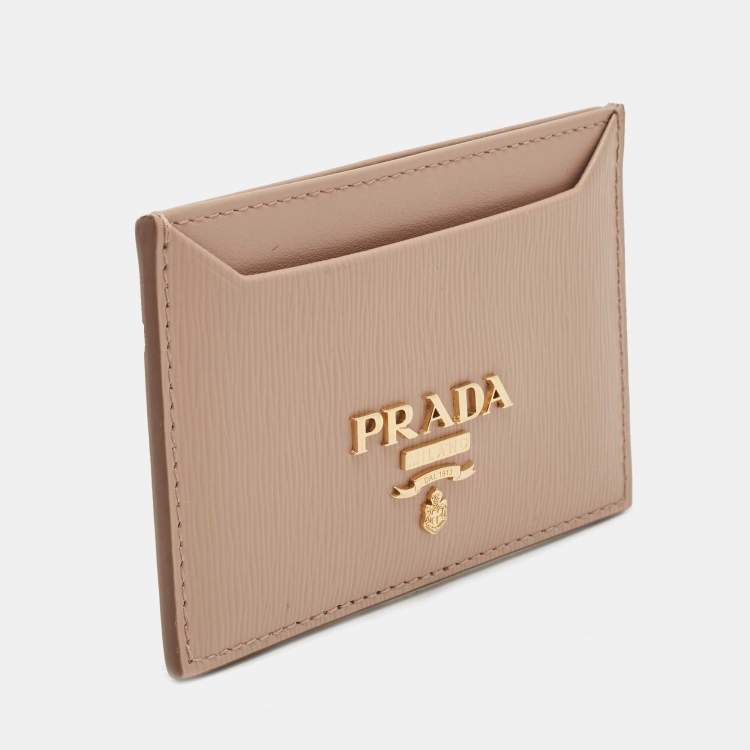 Pre Owned Prada Beige Vitello Move Leather Card Holder