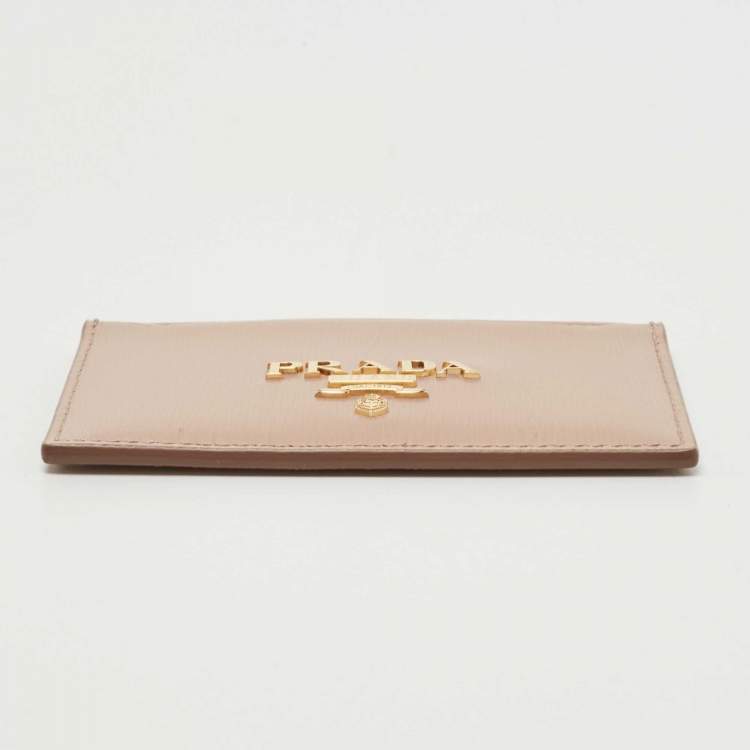 Pre Owned Prada Beige Vitello Move Leather Card Holder