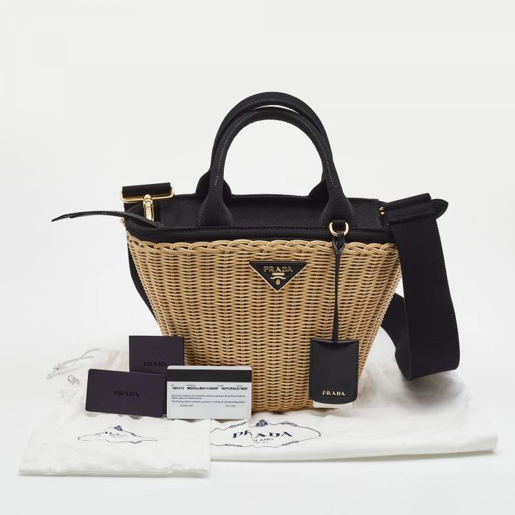 Pre Owned Prada Black/Natural Panier Wicker and Canvas Basket Tote 
