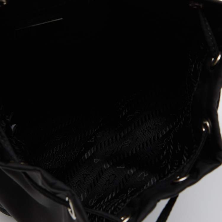 Pre Owned Prada Black Re-Nylon and Saffiano Leather Bucket Wristlet