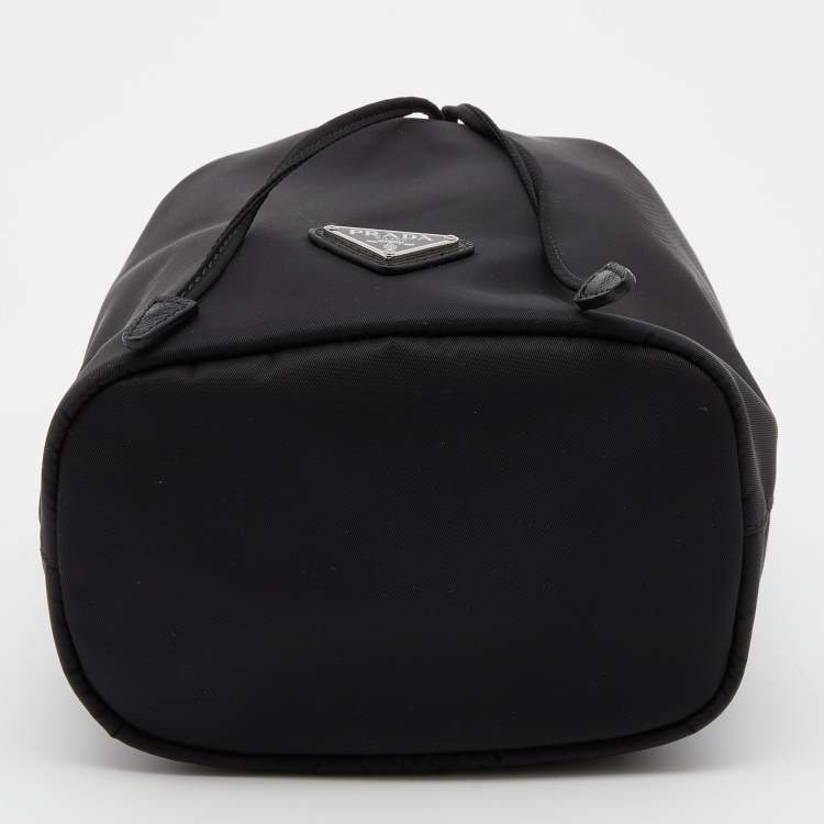 Pre Owned Prada Black Re-Nylon and Saffiano Leather Bucket Wristlet