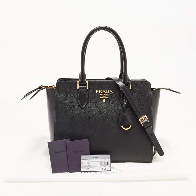 Pre Owned Prada Black Saffiano Lux Leather Galleria Zip Tote