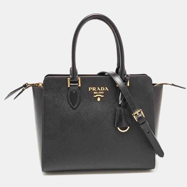 Pre Owned Prada Black Saffiano Lux Leather Galleria Zip Tote
