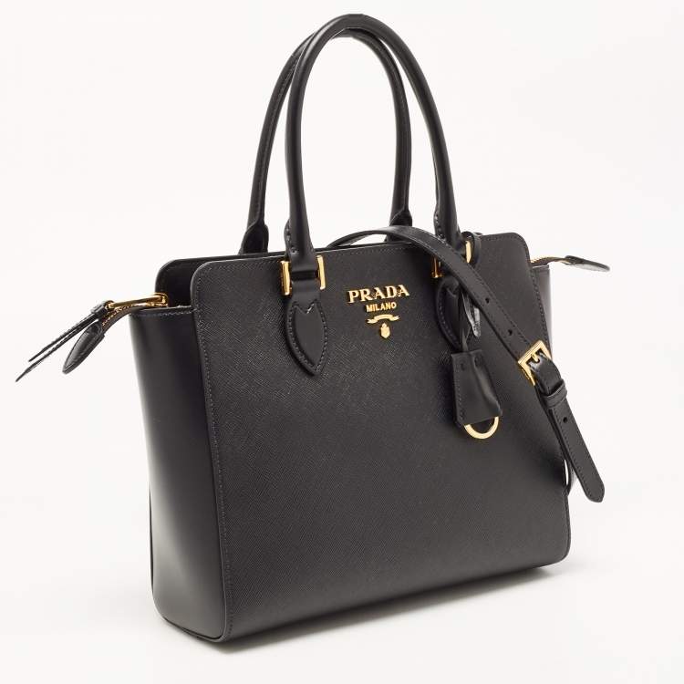 Pre Owned Prada Black Saffiano Lux Leather Galleria Zip Tote