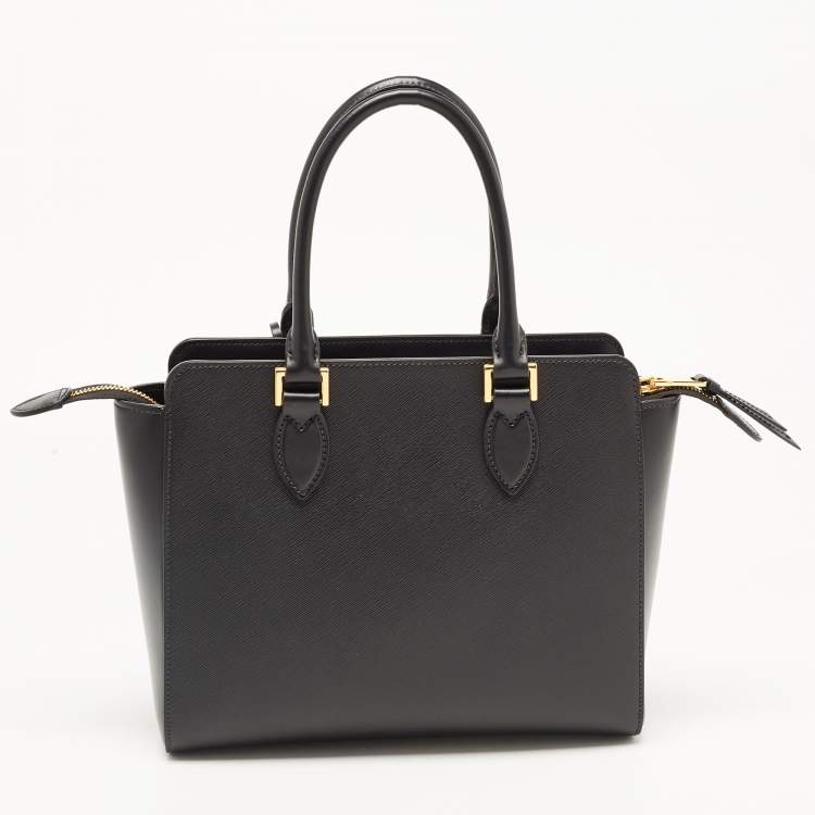 Pre Owned Prada Black Saffiano Lux Leather Galleria Zip Tote