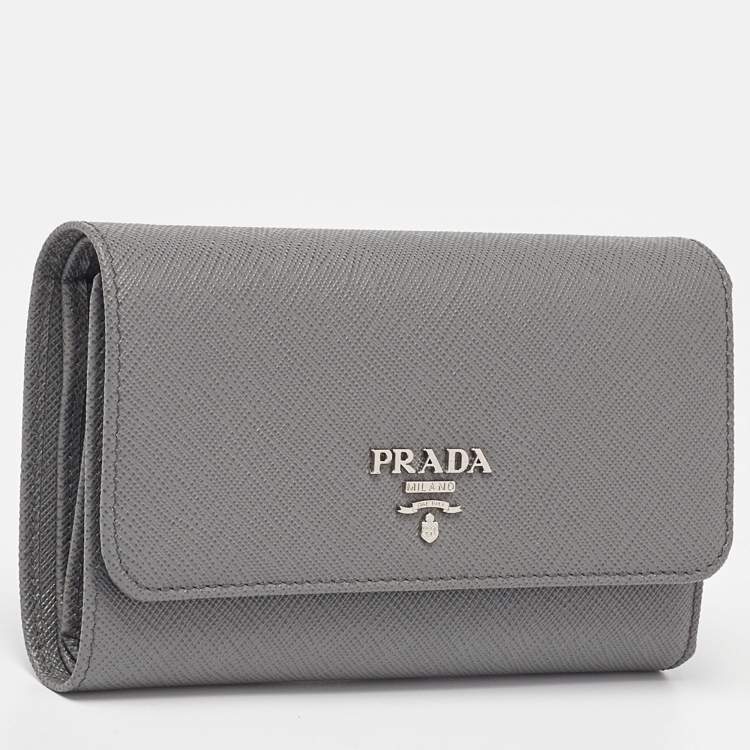 Pre Owned Prada Grey Saffiano Leather Trifold Wallet