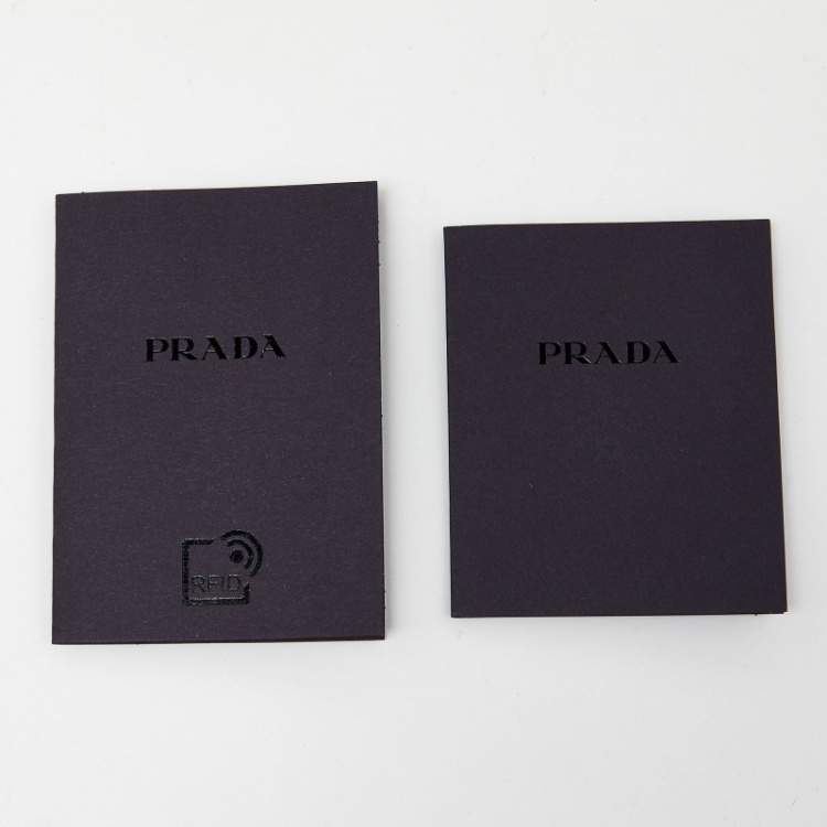 Pre Owned Prada Beige Vitello Metal Leather Logo Trifold Wallet