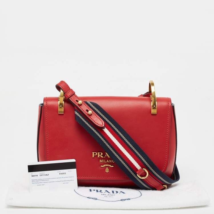 Pre Owned Prada Red Leather Pionniere Saddle Bag