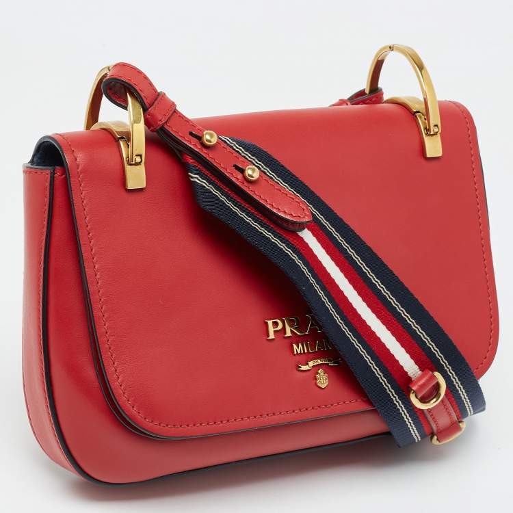 Pre Owned Prada Red Leather Pionniere Saddle Bag