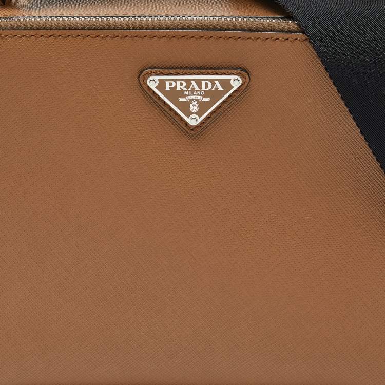 Pre Owned Prada Brown Saffiano Leather Brique Messenger Bag