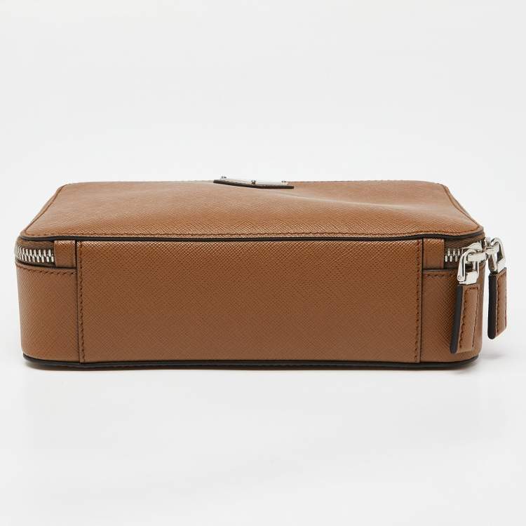 Pre Owned Prada Brown Saffiano Leather Brique Messenger Bag