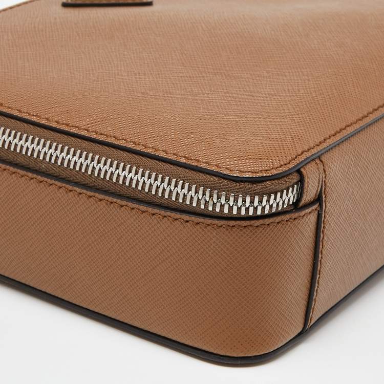 Pre Owned Prada Brown Saffiano Leather Brique Messenger Bag