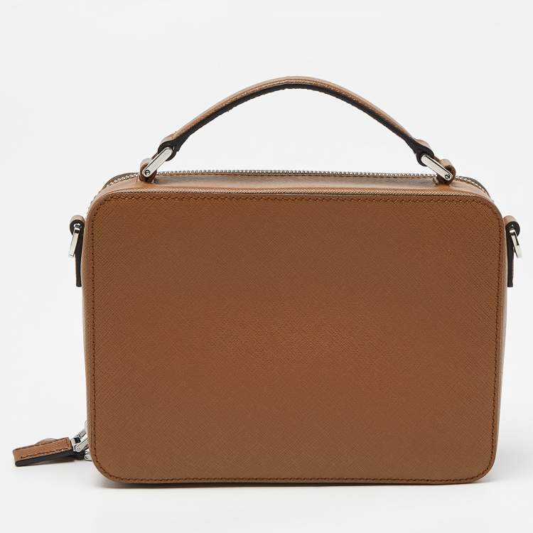 Pre Owned Prada Brown Saffiano Leather Brique Messenger Bag