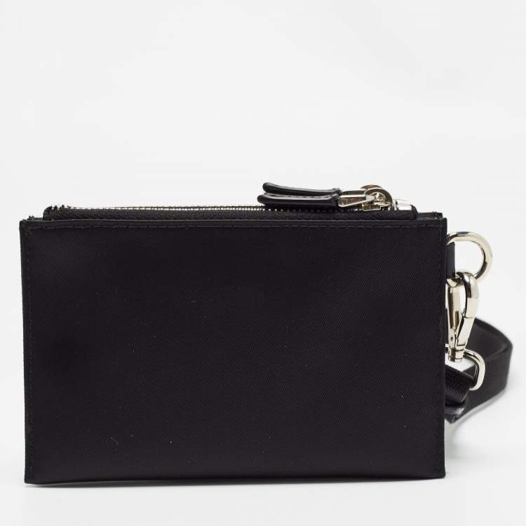 Pre Owned Prada Black Brushed Leather and Nylon Wristlet Pouch