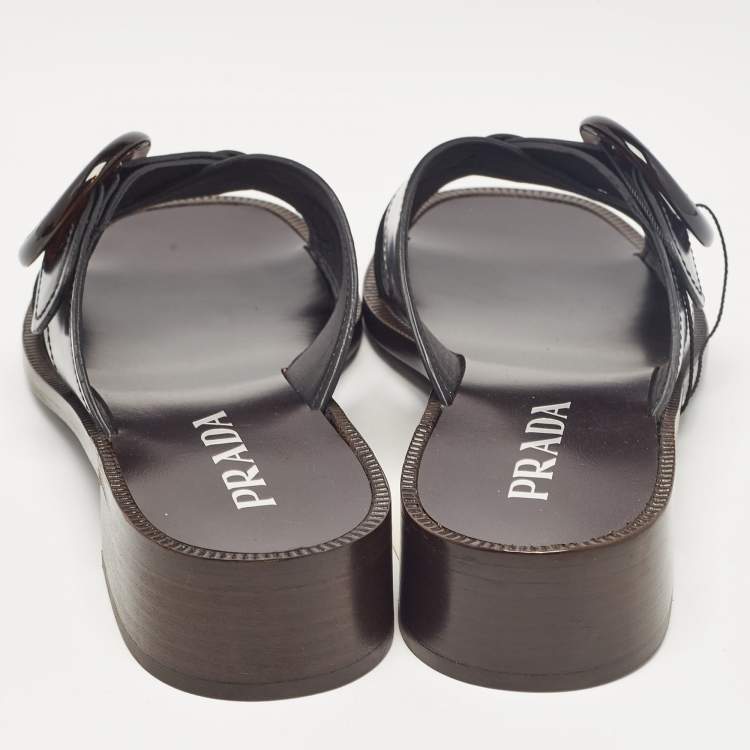 Pre Owned Prada Black Leather Slide Sandals Size 41