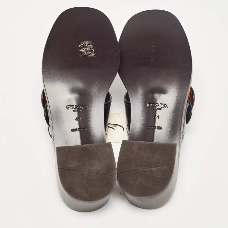 Pre Owned Prada Black Leather Slide Sandals Size 41
