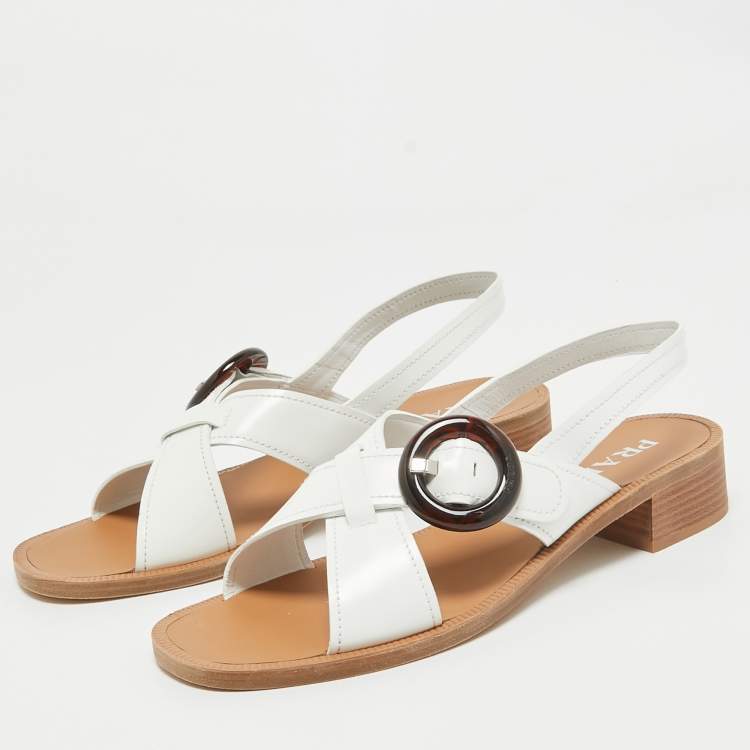 Pre Owned Prada White Patent Leather Slingback Sandals 41
