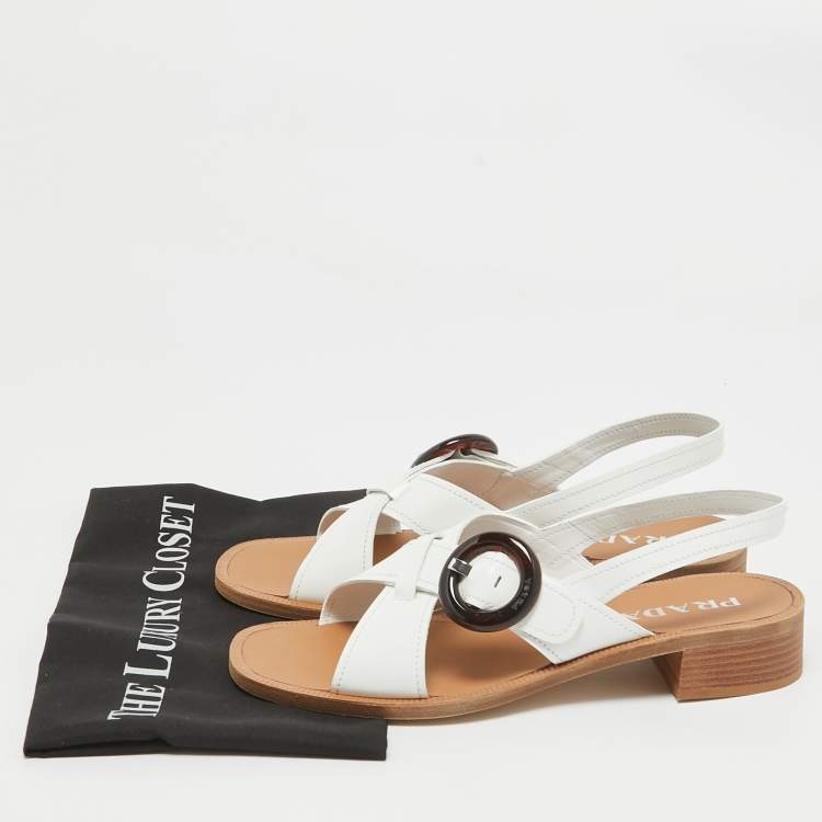 Pre Owned Prada White Patent Leather Slingback Sandals 41